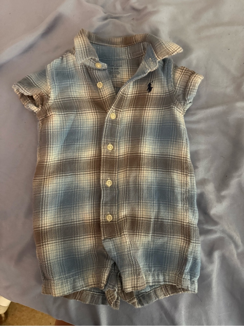 Ralph Lauren Blue and Brown Plaid Button-Front Romper
